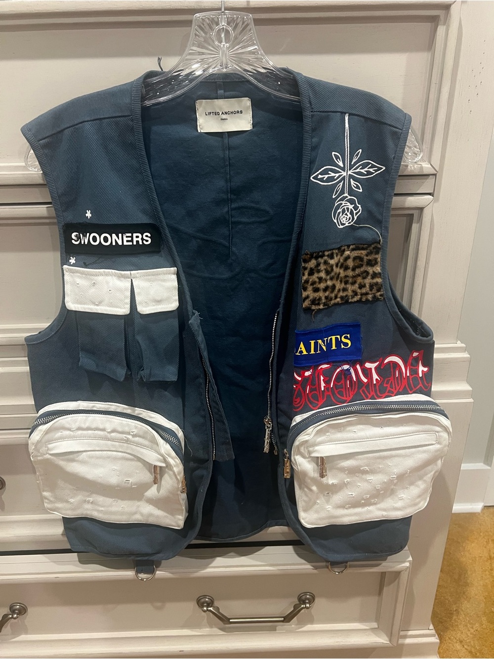 Lifted Anchors Navy Utility Vest with White Pocket Accents